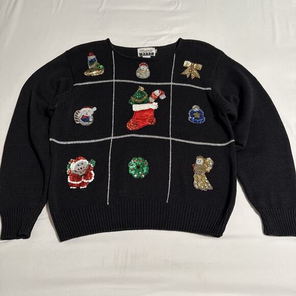Marnie West Sweaters - Vintage Marnie West Christmas Sweater Ramie Cotton Beaded Sequin Womens Sz M EUC